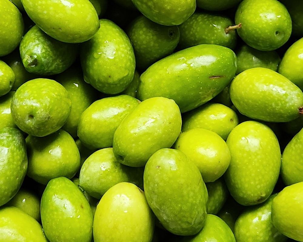 Freshly picked green olives