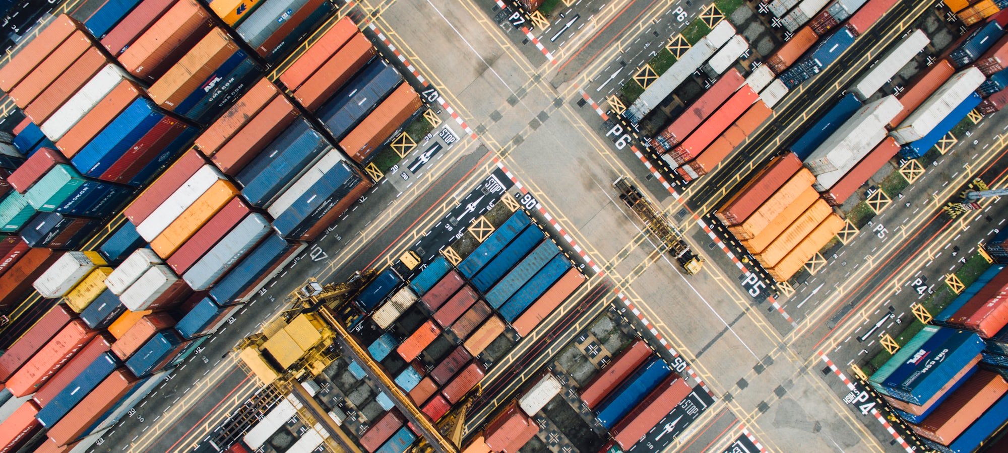 An aerial view of a container terminal